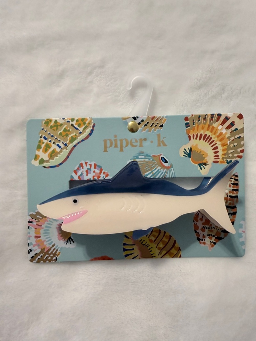 Piper K Blue and White Shark Hair Clip